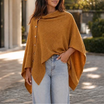 GRACELYN | SIDE-BUTTON CONVERTIBLE PONCHO WRAP - Mustard
