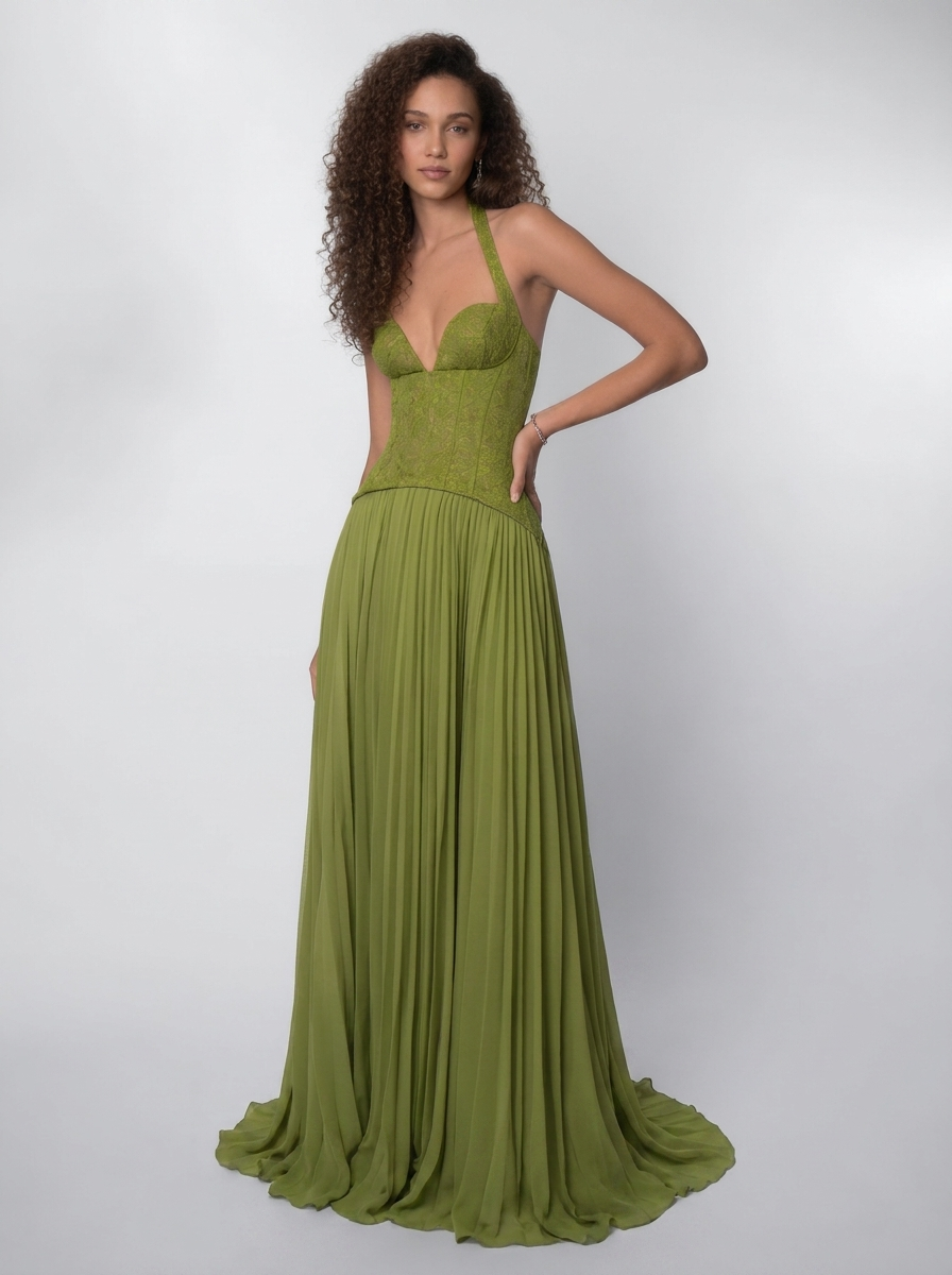 GRAZIA | HALTER LACE MAXI DRESS - Sage Green