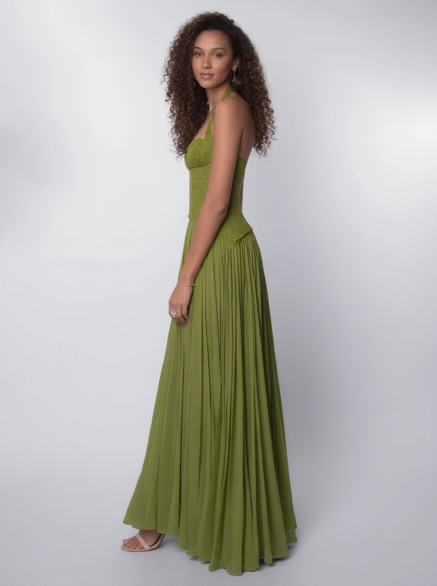 GRAZIA | HALTER LACE MAXI DRESS - Sage Green