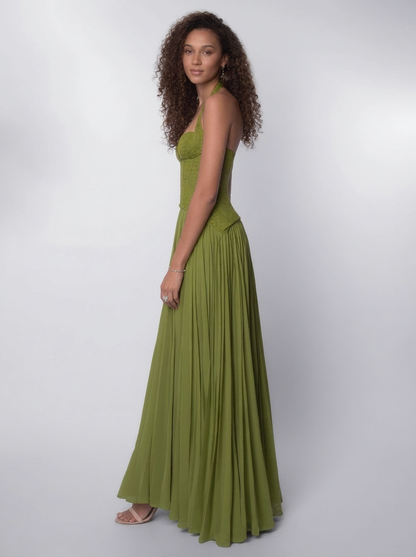 GRAZIA | HALTER LACE MAXI DRESS - Sage Green