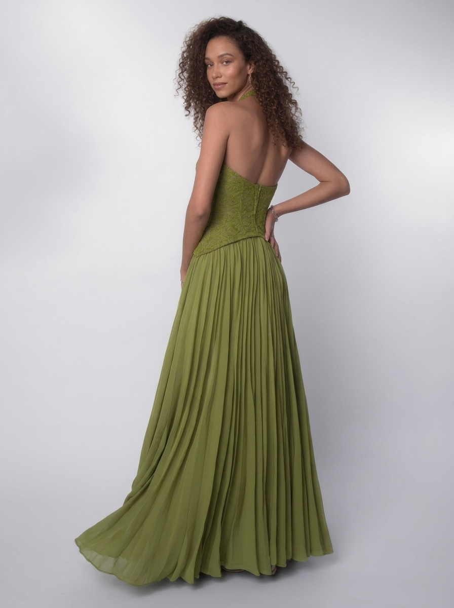 GRAZIA | HALTER LACE MAXI DRESS - Sage Green