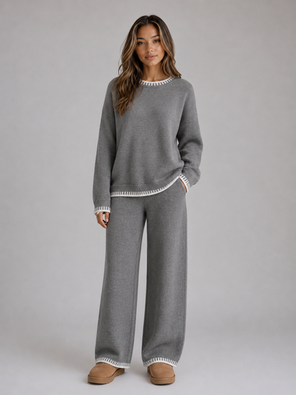 GRETCHEN | CONTRAST TRIM SWEATER TROUSER SET - Gray