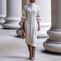 GWENDOLEN | CABLE KNIT HIGH NECK MIDI DRESS - Ivory