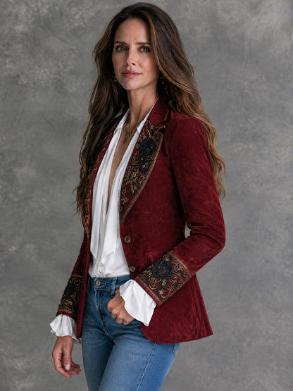 GWENNA | FLORAL EMBROIDERED BLAZER - Burgundy