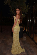 GWYN | STRAPLESS LACE MERMAID GOWN - Butter Yellow