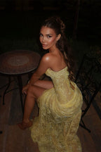 GWYN | STRAPLESS LACE MERMAID GOWN - Butter Yellow