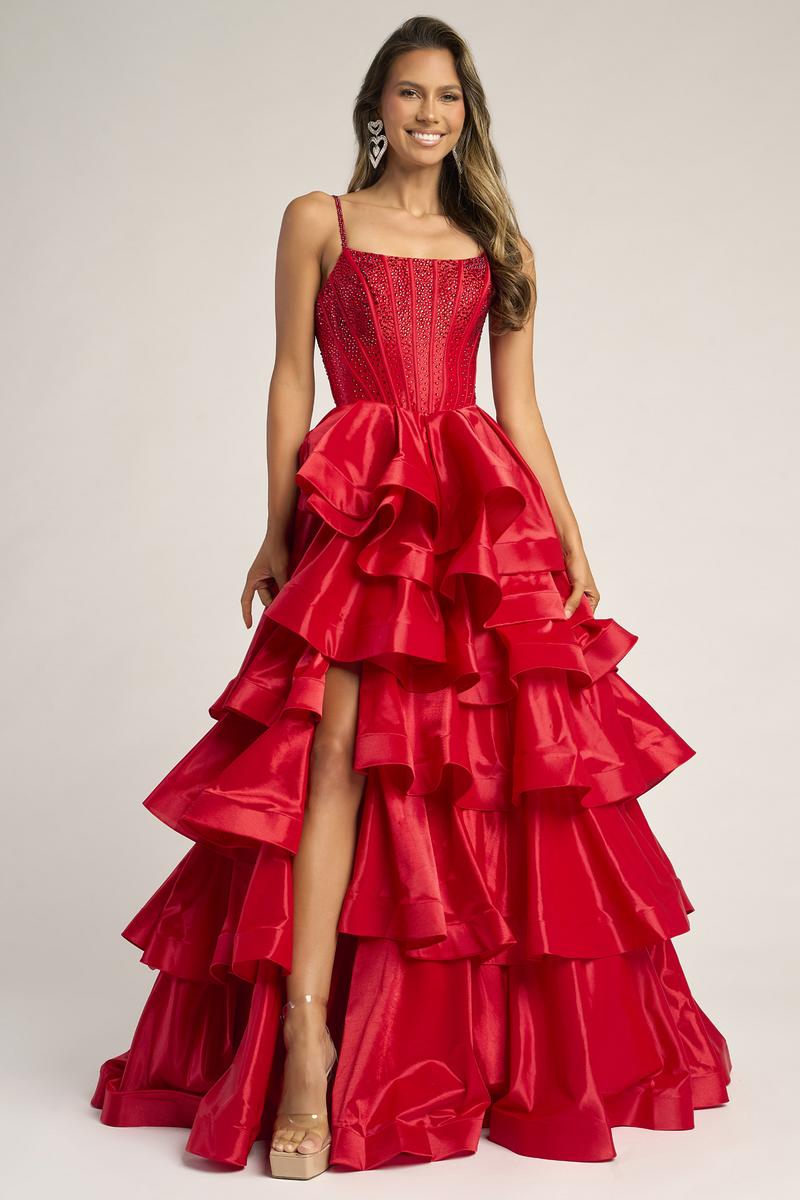 GWYNETH | TIERED RUFFLE GOWN - Red