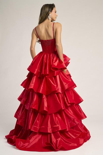 GWYNETH | TIERED RUFFLE GOWN - Red