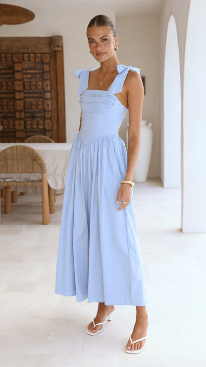 HAISLEY | TIE STRAP MIDI DRESS - Baby Blue
