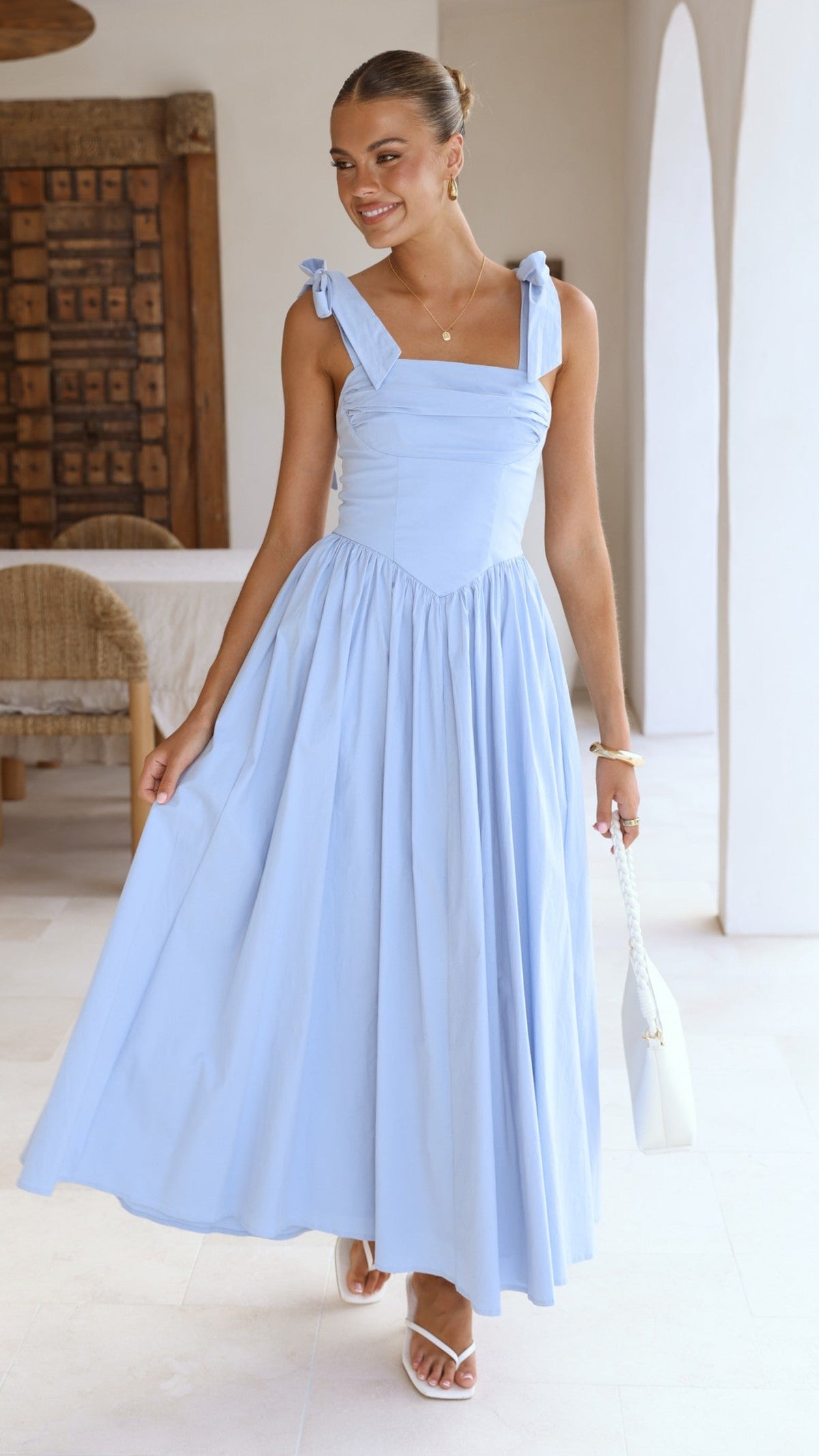 HAISLEY | TIE STRAP MIDI DRESS - Baby Blue