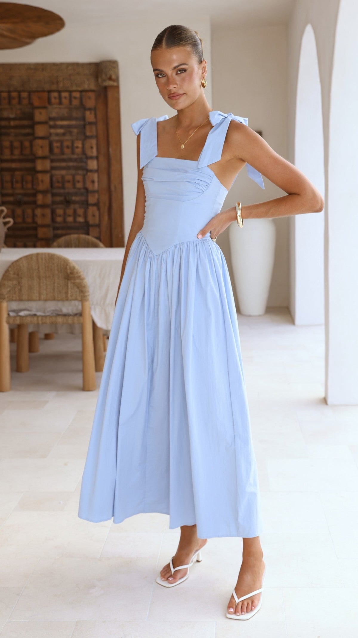 HAISLEY | TIE STRAP MIDI DRESS - Baby Blue