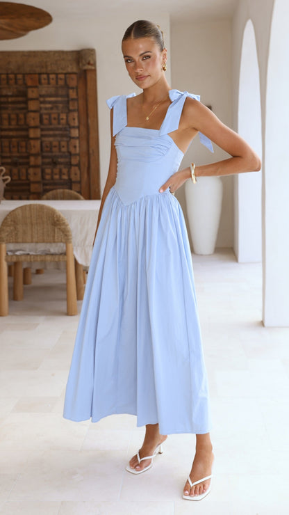 HAISLEY | TIE STRAP MIDI DRESS - Baby Blue