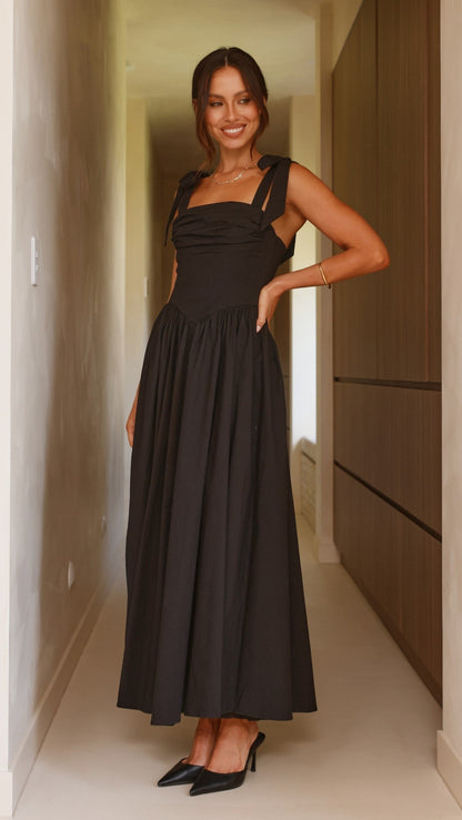 HAISLEY | TIE STRAP MIDI DRESS - Black