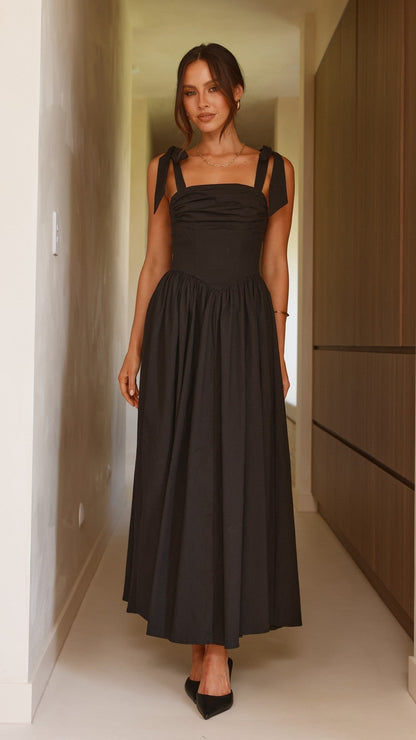 HAISLEY | TIE STRAP MIDI DRESS - Black