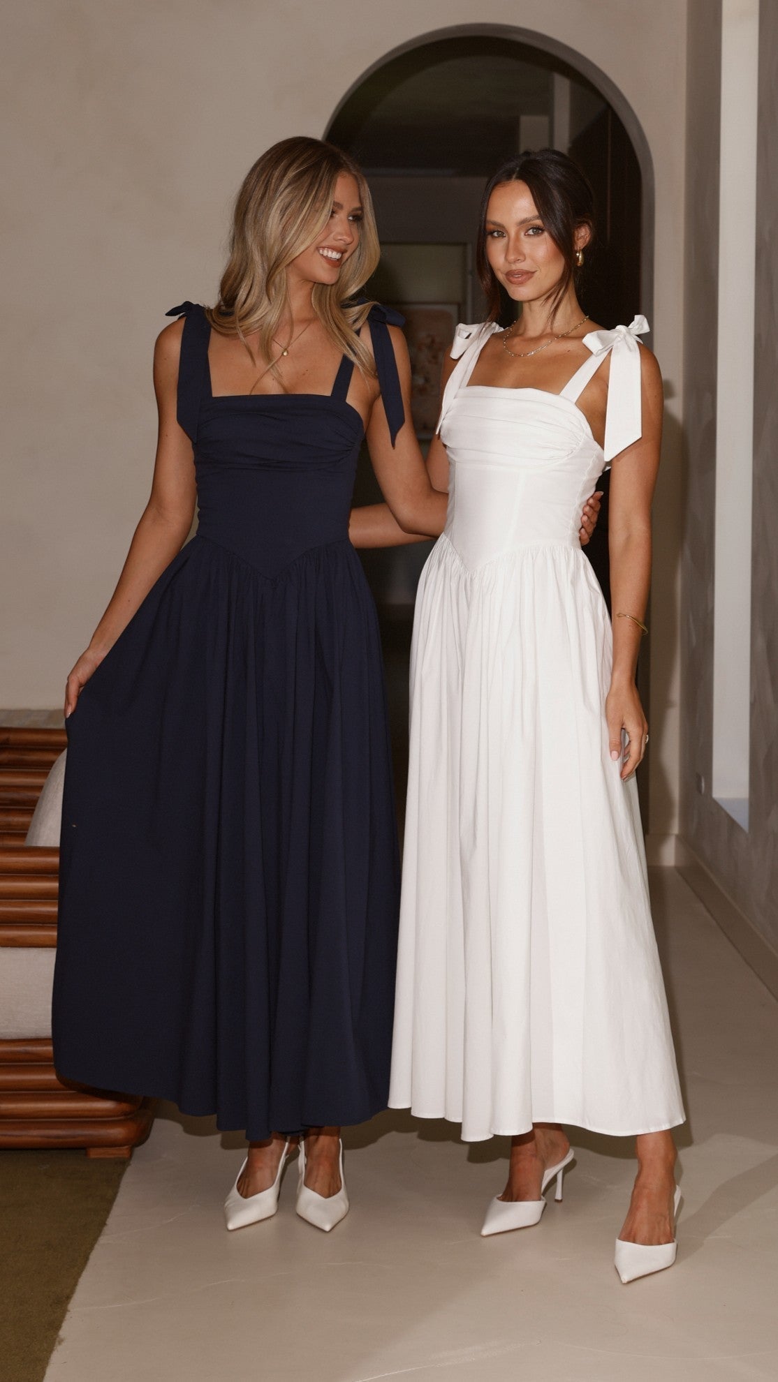 HAISLEY | TIE STRAP MIDI DRESS - Navy