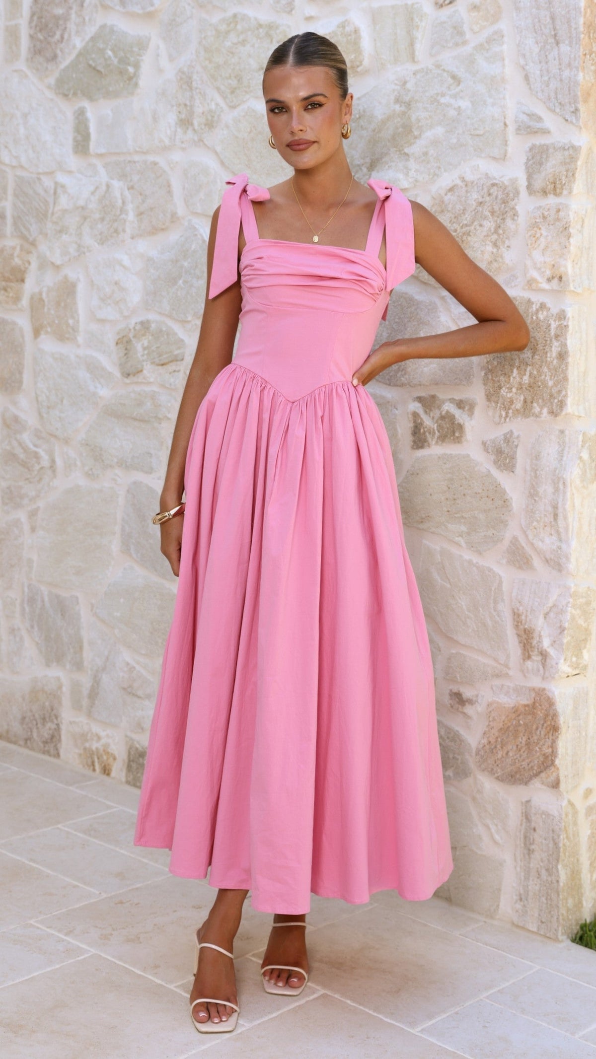 HAISLEY | TIE STRAP MIDI DRESS - Pink