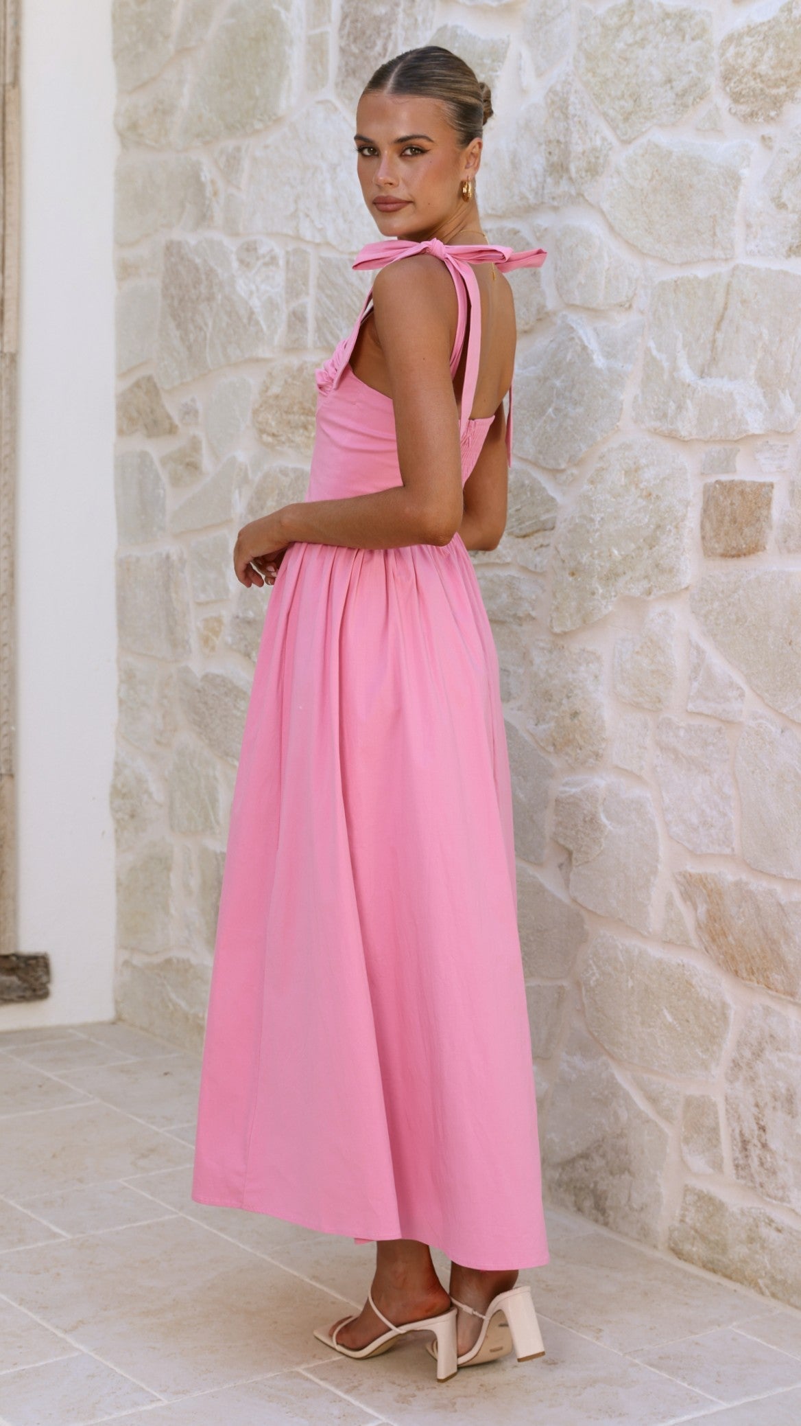 HAISLEY | TIE STRAP MIDI DRESS - Pink