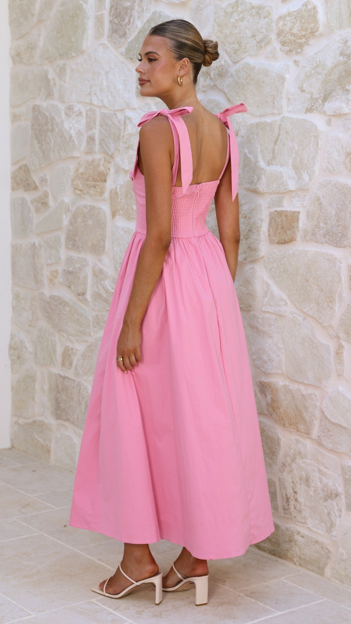 HAISLEY | TIE STRAP MIDI DRESS - Pink