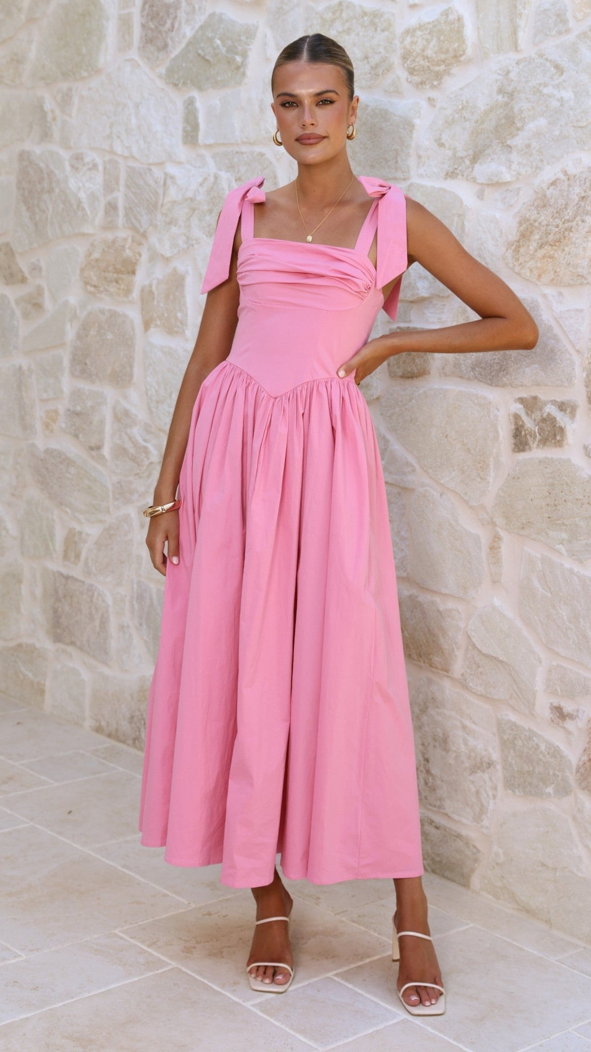 HAISLEY | TIE STRAP MIDI DRESS - Pink