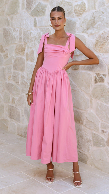 HAISLEY | TIE STRAP MIDI DRESS - Pink