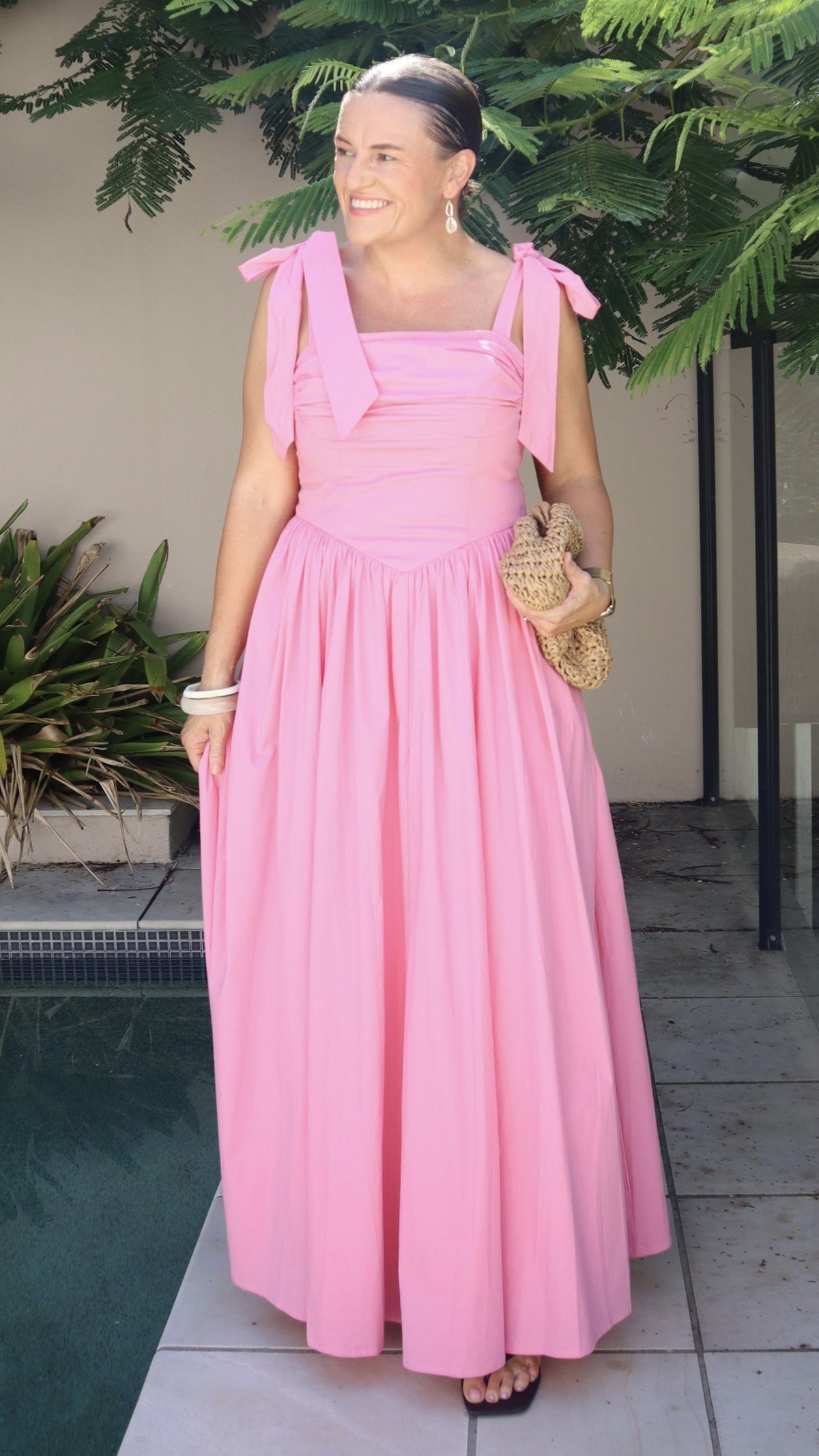 HAISLEY | TIE STRAP MIDI DRESS - Pink