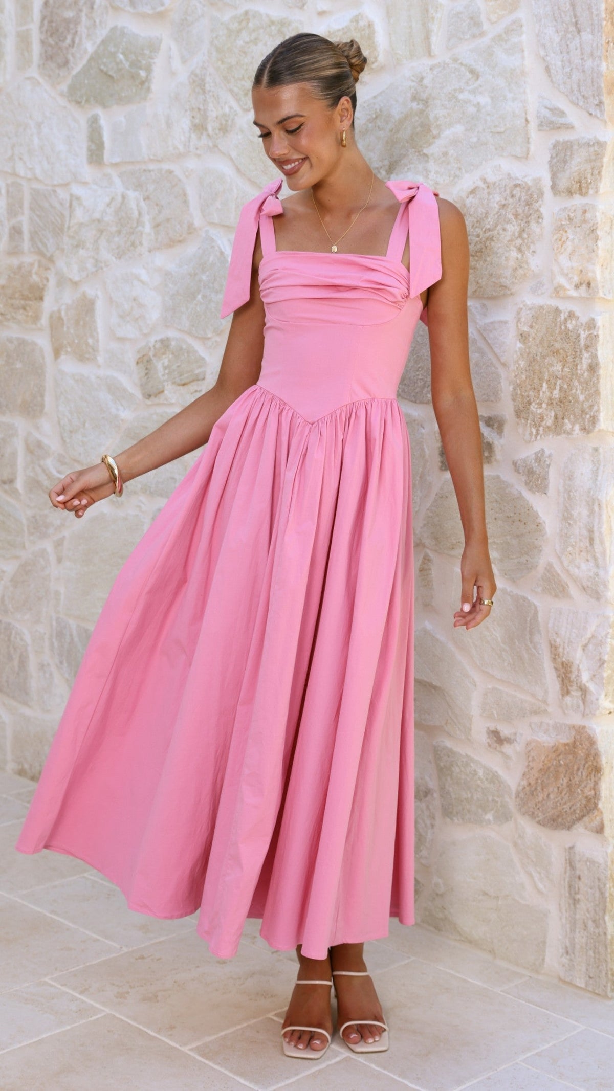 HAISLEY | TIE STRAP MIDI DRESS - Pink