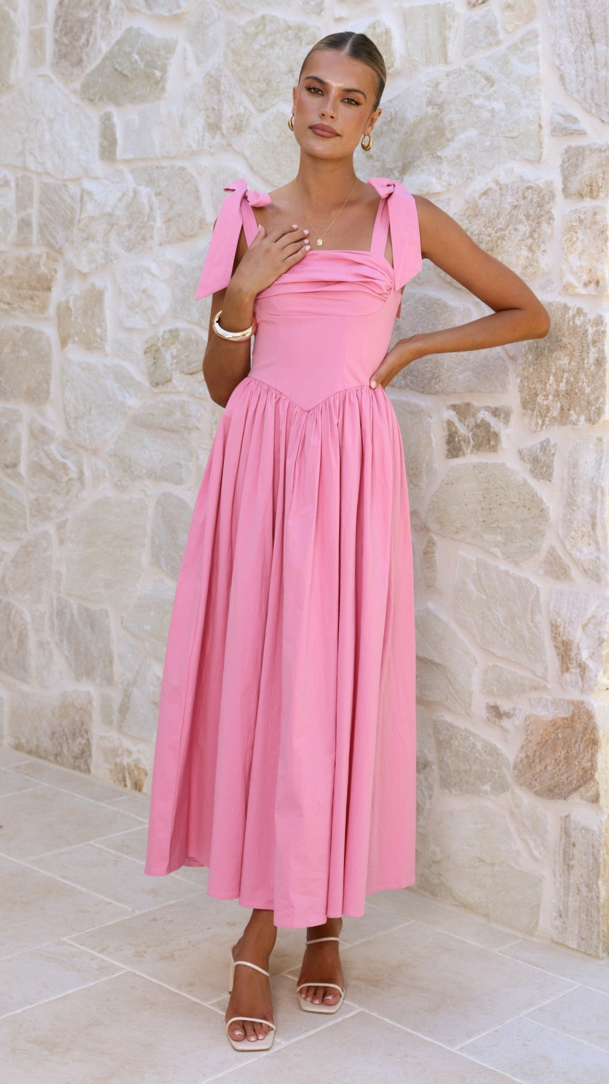 HAISLEY | TIE STRAP MIDI DRESS - Pink