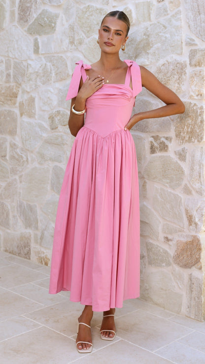 HAISLEY | TIE STRAP MIDI DRESS - Pink