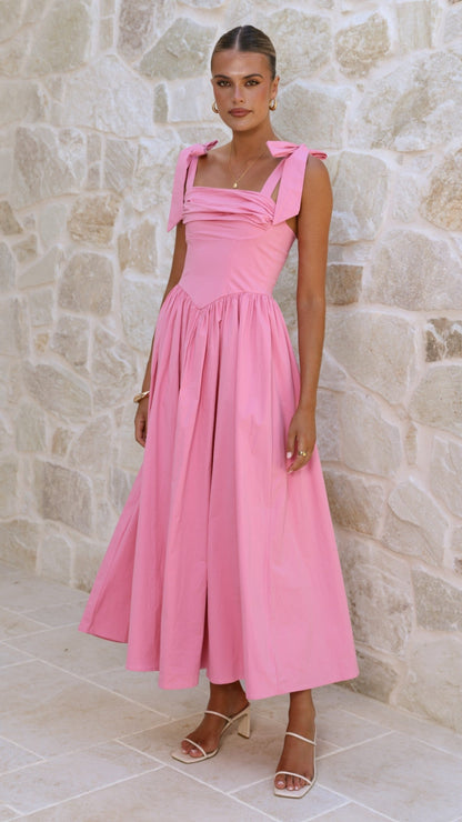 HAISLEY | TIE STRAP MIDI DRESS - Pink