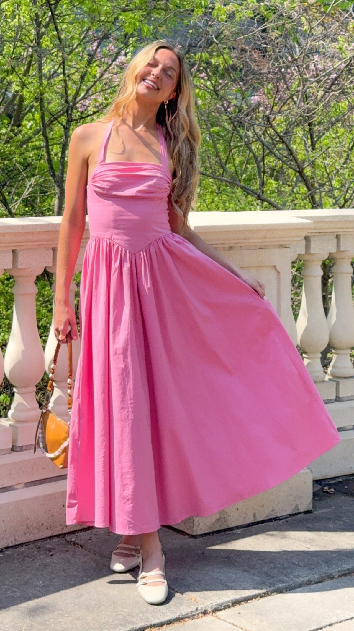 HAISLEY | TIE STRAP MIDI DRESS - Pink
