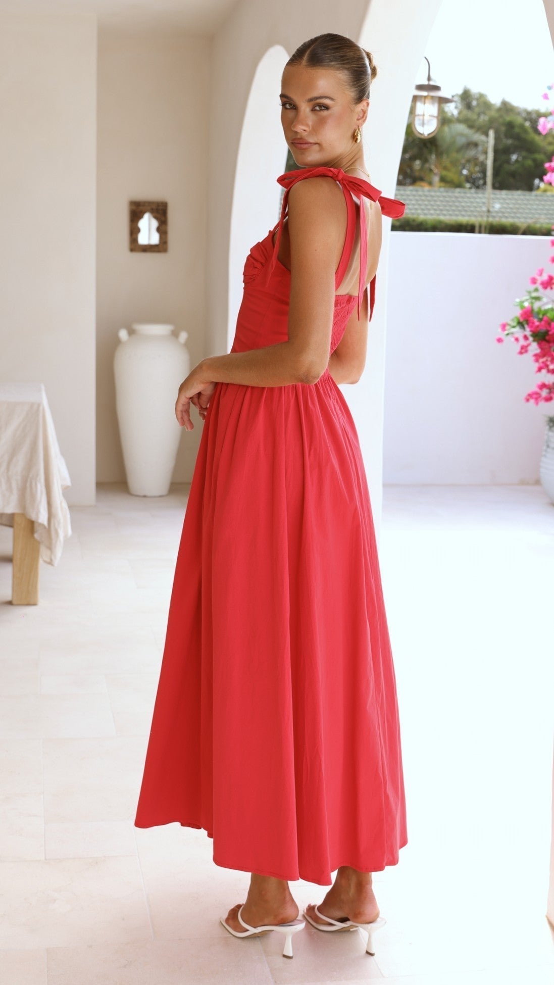 HAISLEY | TIE STRAP MIDI DRESS - Red
