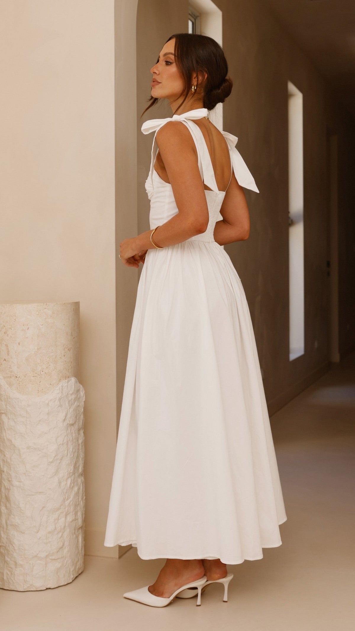 HAISLEY | TIE STRAP MIDI DRESS - White