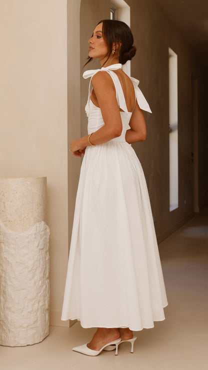 HAISLEY | TIE STRAP MIDI DRESS - White