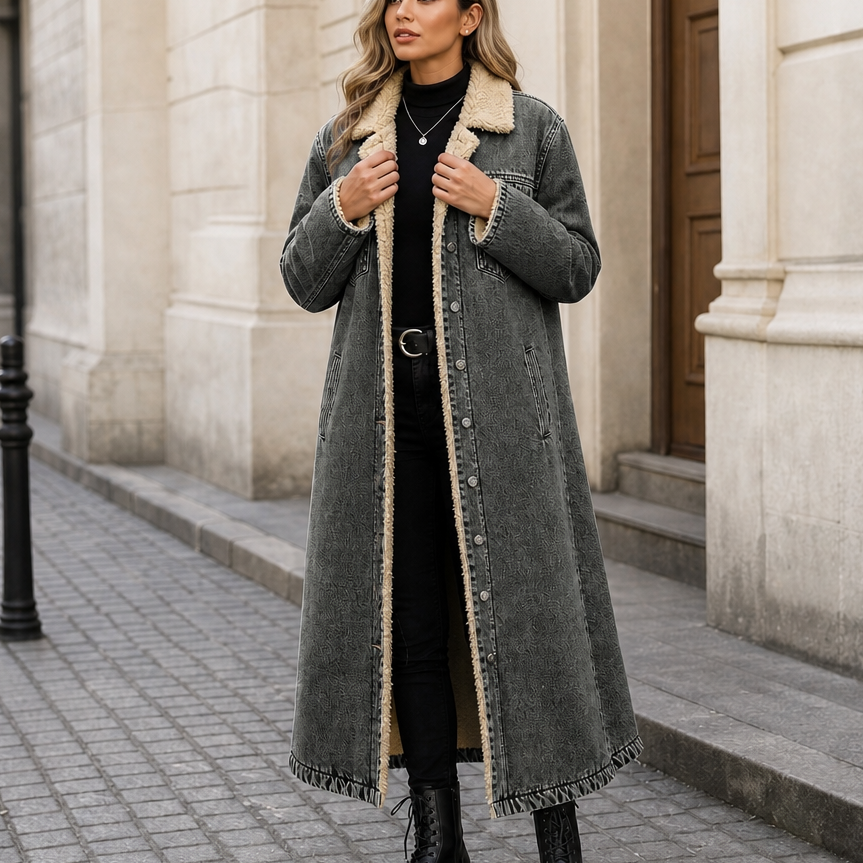 HALLA | SHERPA-LINED DENIM COAT - Gray