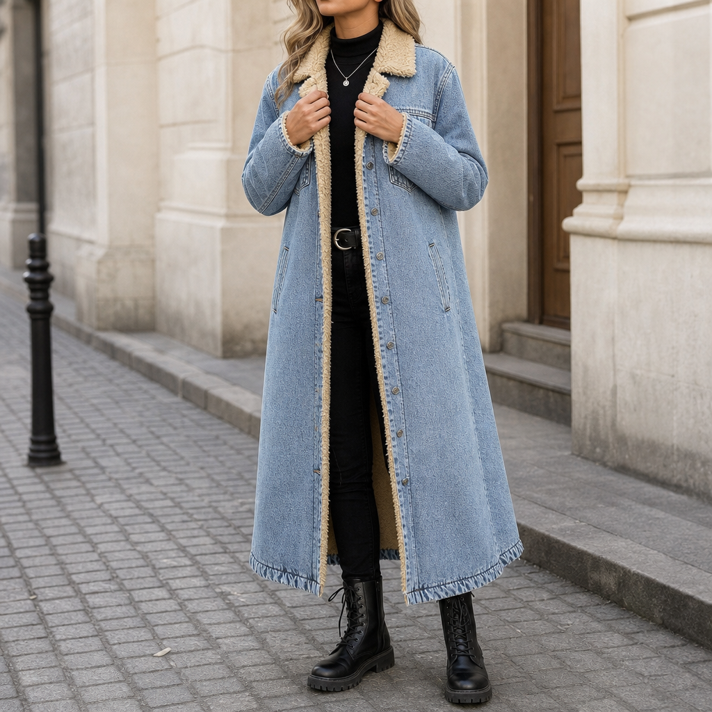 HALLA | SHERPA-LINED DENIM COAT - Sky Blue