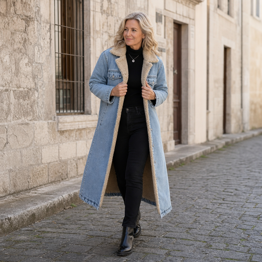 HALLA | SHERPA-LINED DENIM COAT - Sky Blue