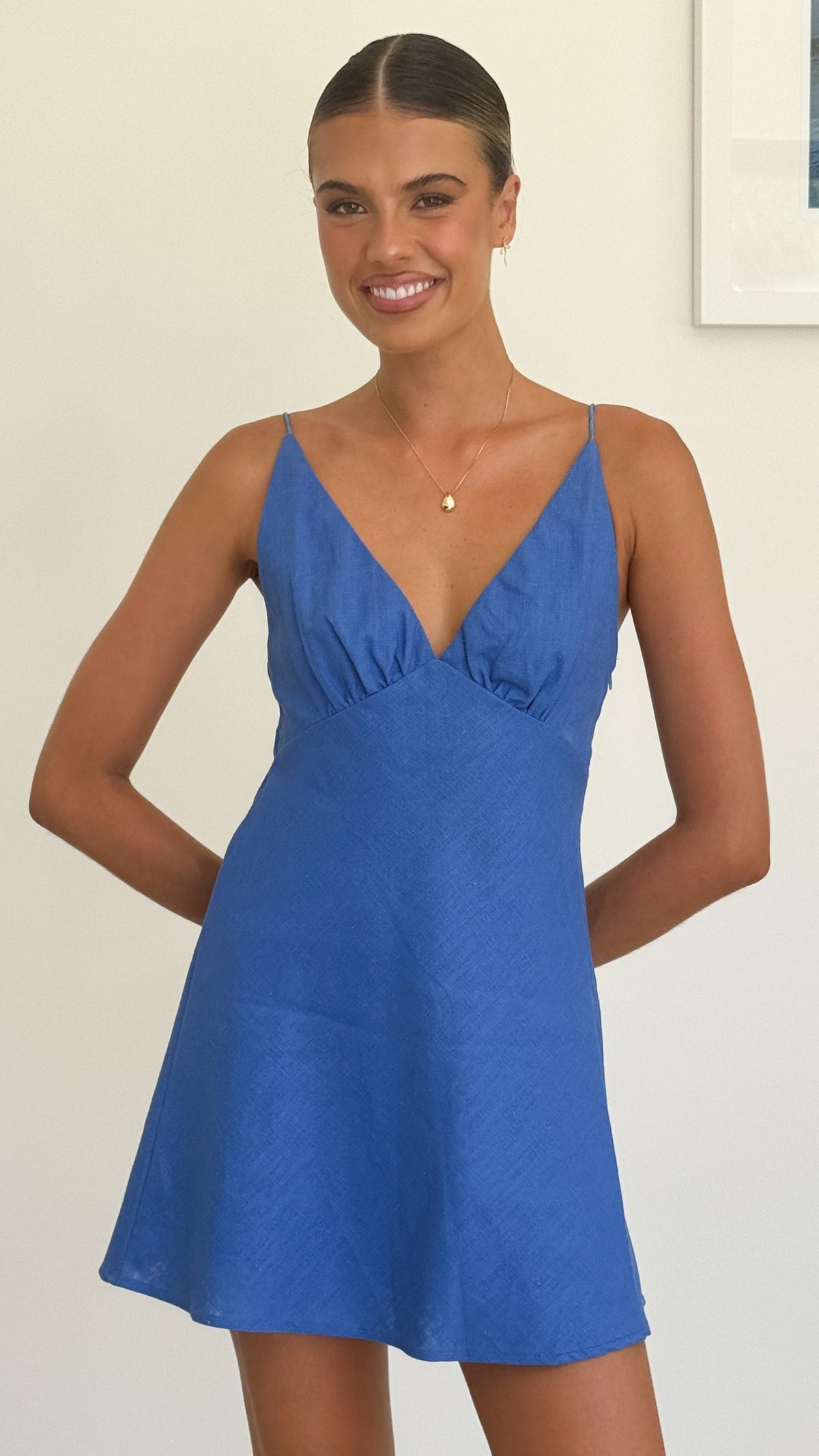 HANNA | V-NECK CAMI MINI DRESS - Cornflower Blue