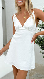 HANNA | V-NECK CAMI MINI DRESS - White