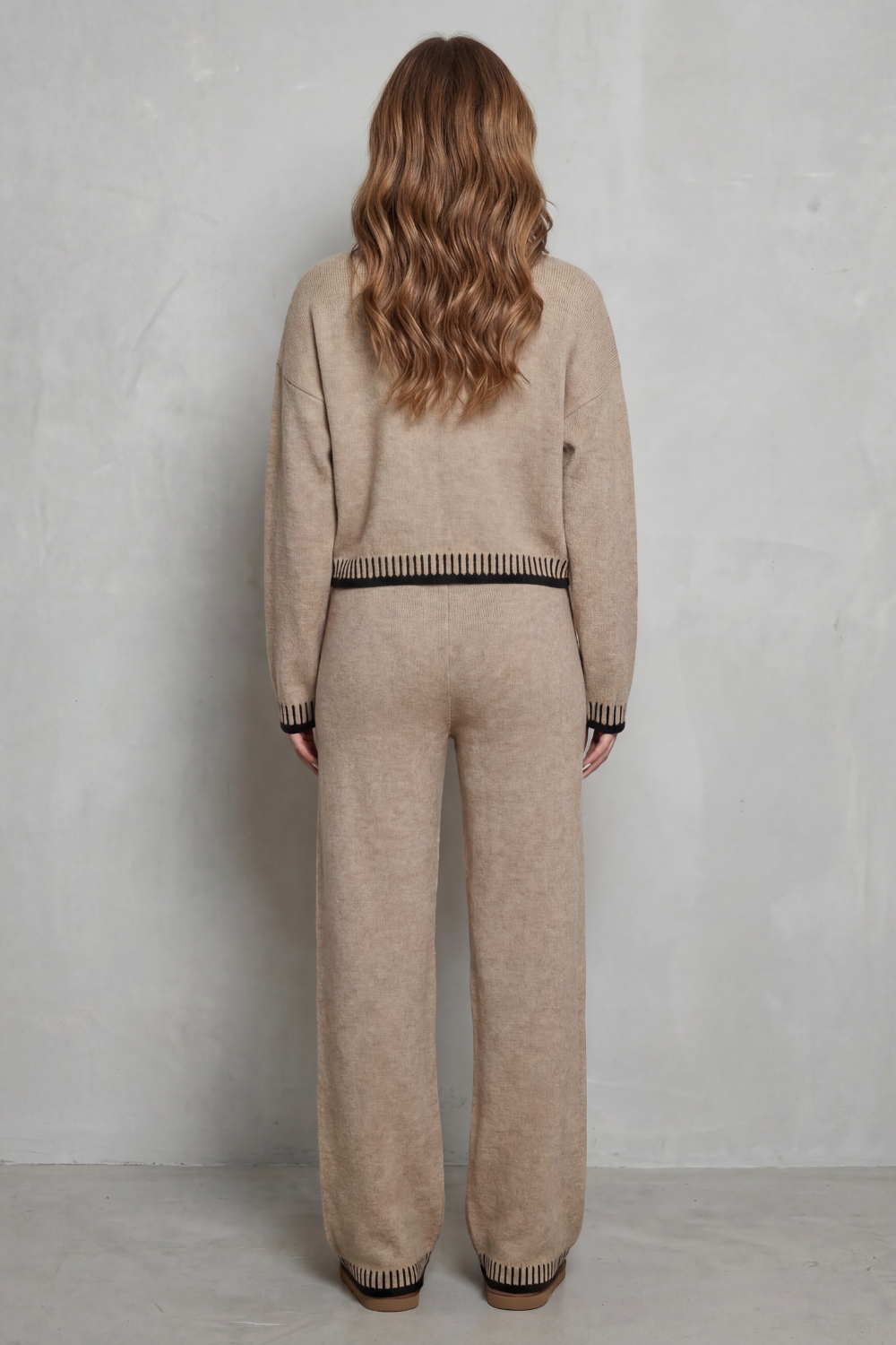 HARTLEY | CONTRAST TRIM KNIT LOUNGEWEAR SET - Khaki