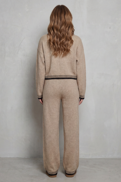 HARTLEY | CONTRAST TRIM KNIT LOUNGEWEAR SET - Khaki