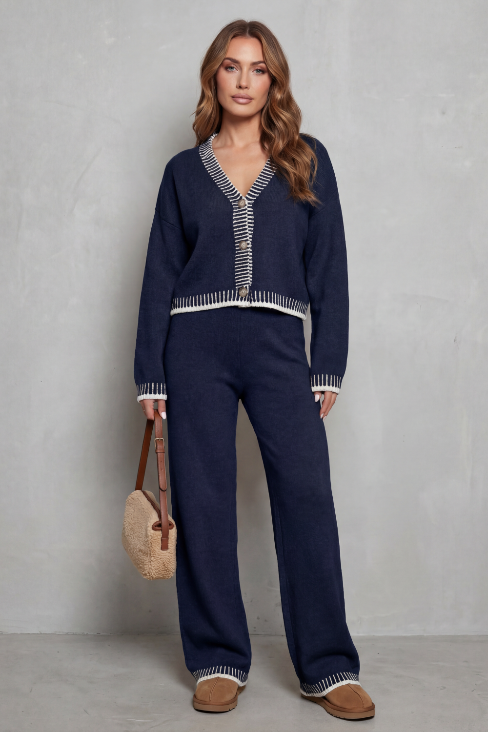HARTLEY | CONTRAST TRIM KNIT LOUNGEWEAR SET - Navy