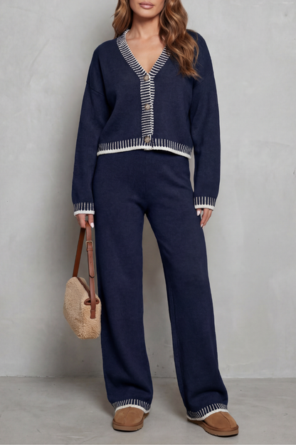 HARTLEY | CONTRAST TRIM KNIT LOUNGEWEAR SET - Navy