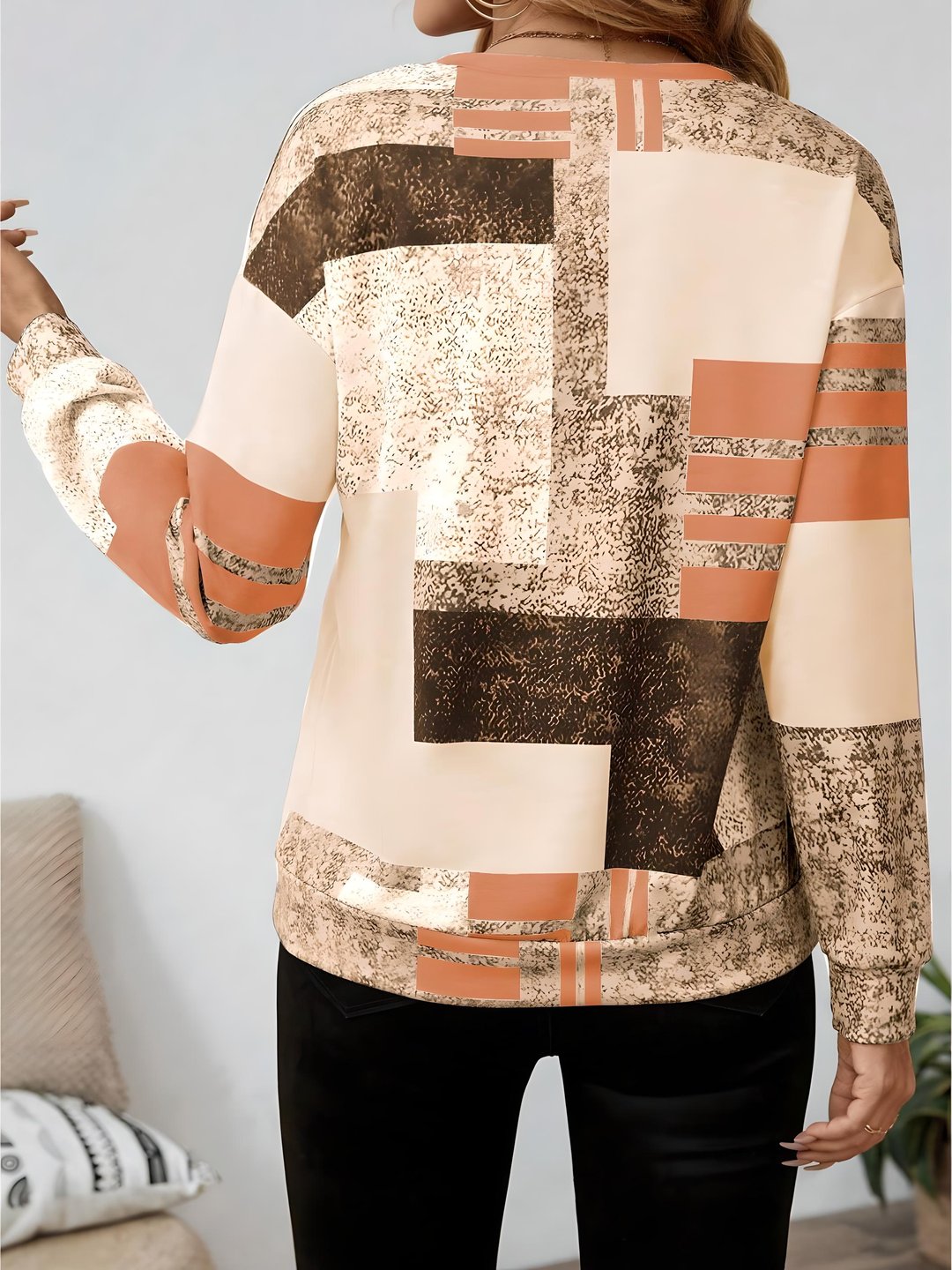 HAYWORTH | COLORBLOCK PATCHWORK PRINT SWEATSHIRT - Rust