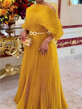 HEDIA | PLEATED BATWING SLEEVE MAXI DRESS - Mustard Yellow