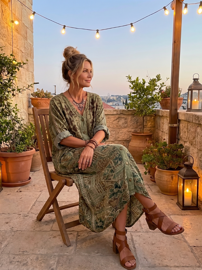 HEDY | EMBROIDERED BUTTON-FRONT MAXI DRESS - Olive Green Floral