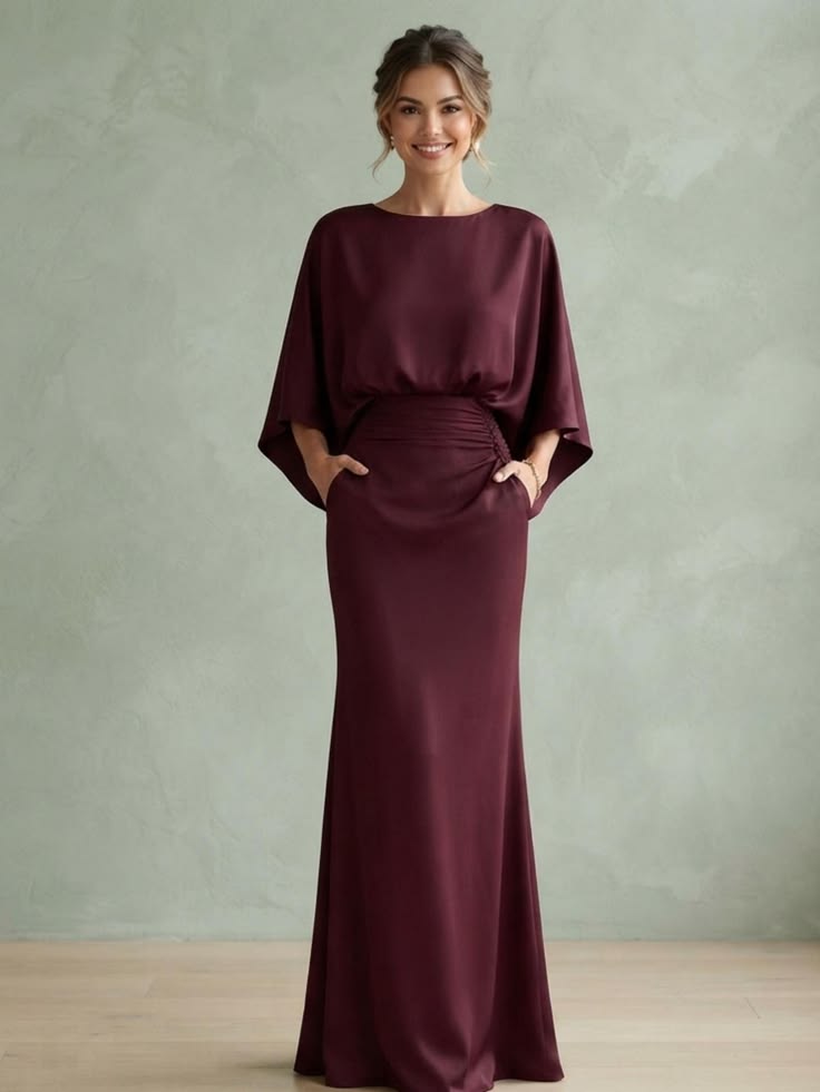 HELAINE | BATWING SLEEVE MAXI DRESS - Plum