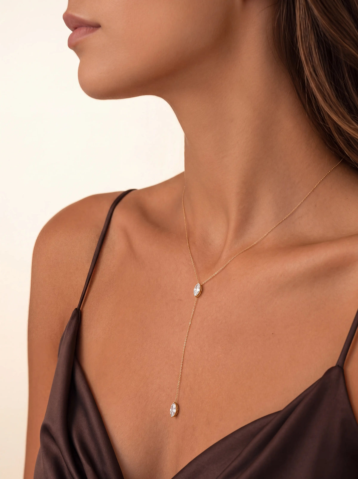 HELIA | MARQUISE LARIAT NECKLACE - Gold