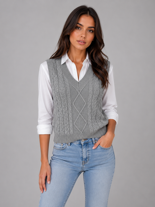 HENNY | CABLE KNIT VEST - Gray