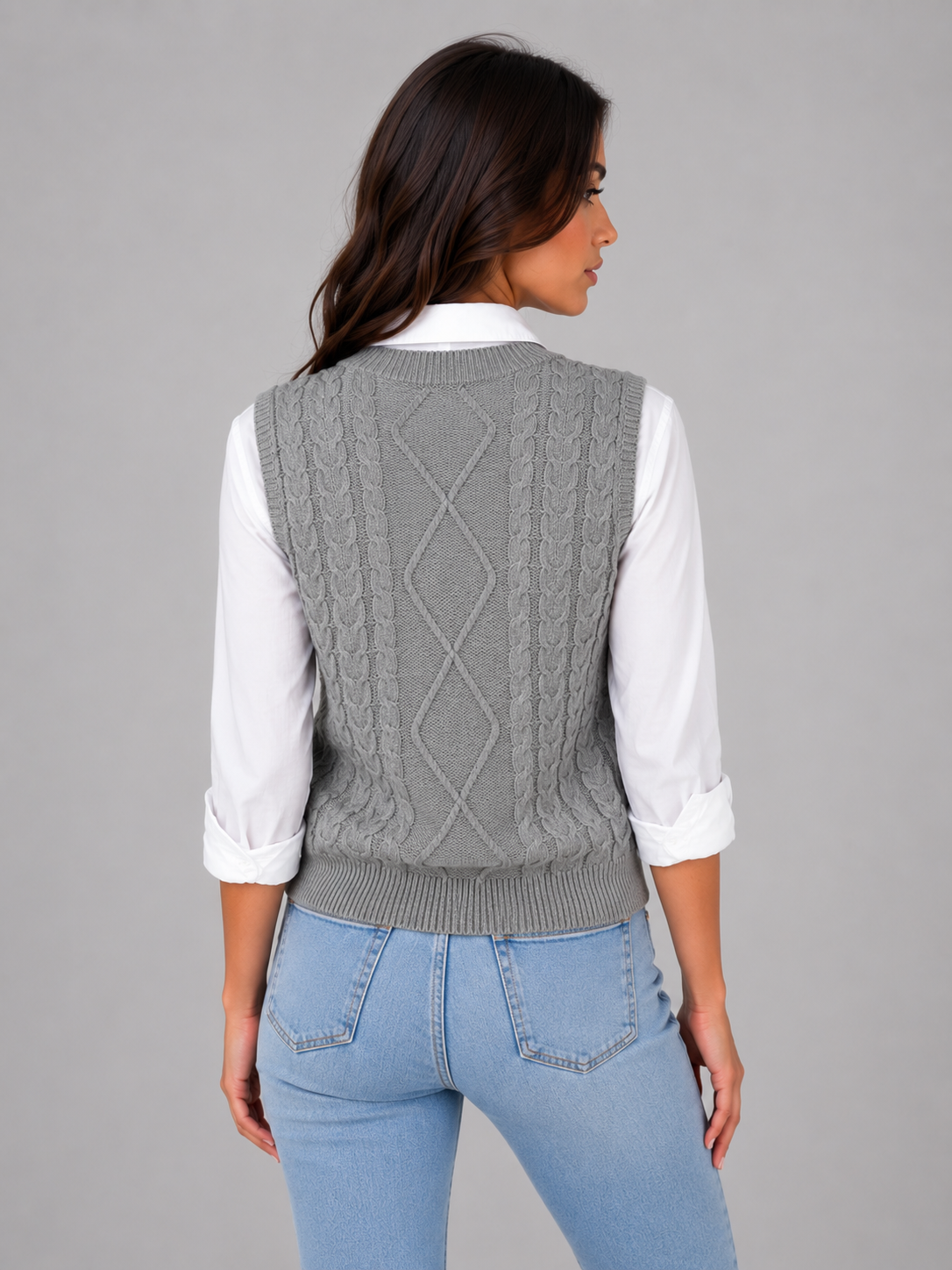 HENNY | CABLE KNIT VEST - Gray