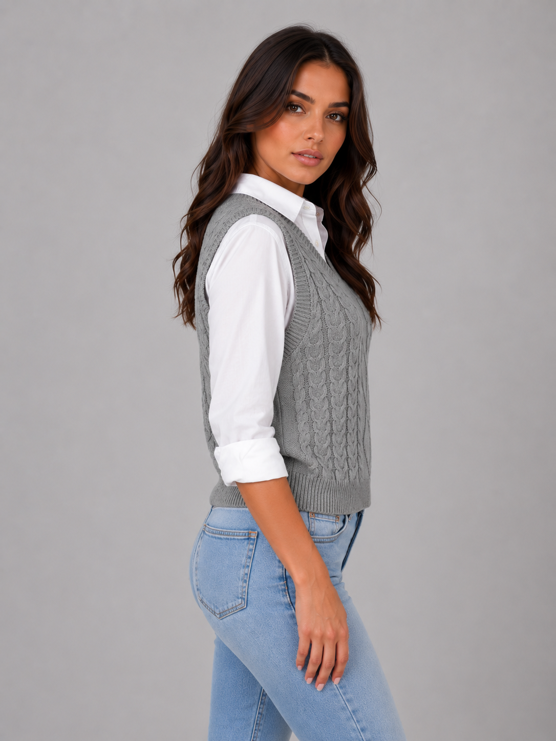 HENNY | CABLE KNIT VEST - Gray